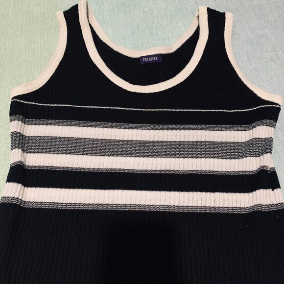 Vintage 90s Ribbed Knit Dress by Resource | Black & White Stripes | Size S - Picture 7 of 8